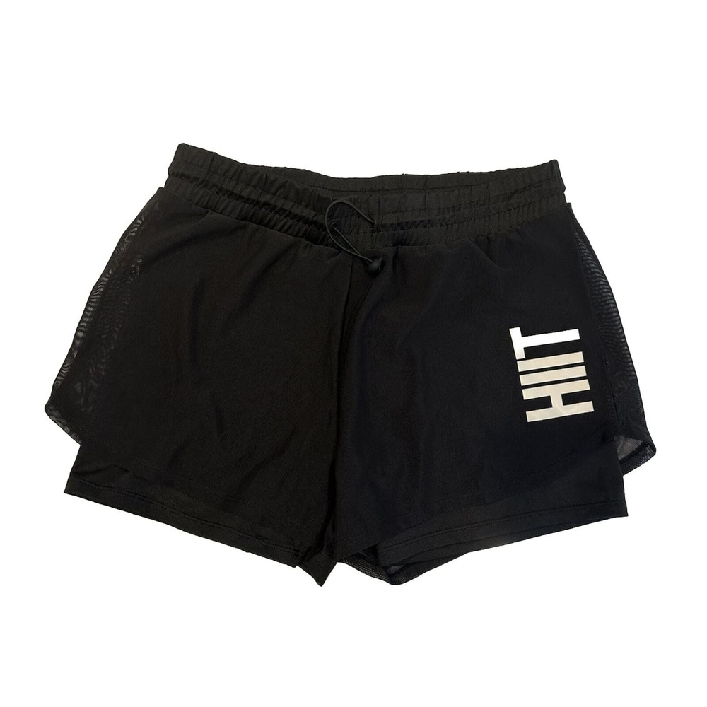 ASOS Hiit Womens Black Drawstring Mesh Overlay Short Shorts Black Size M NWOT
